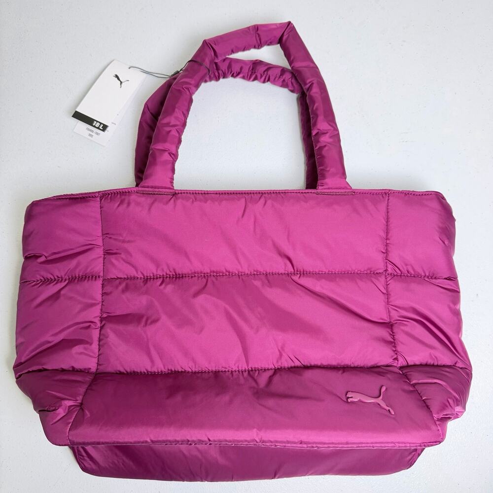 Puma Women's Puffer Tote Bag Magenta Quilted Shoulder Bag 18L